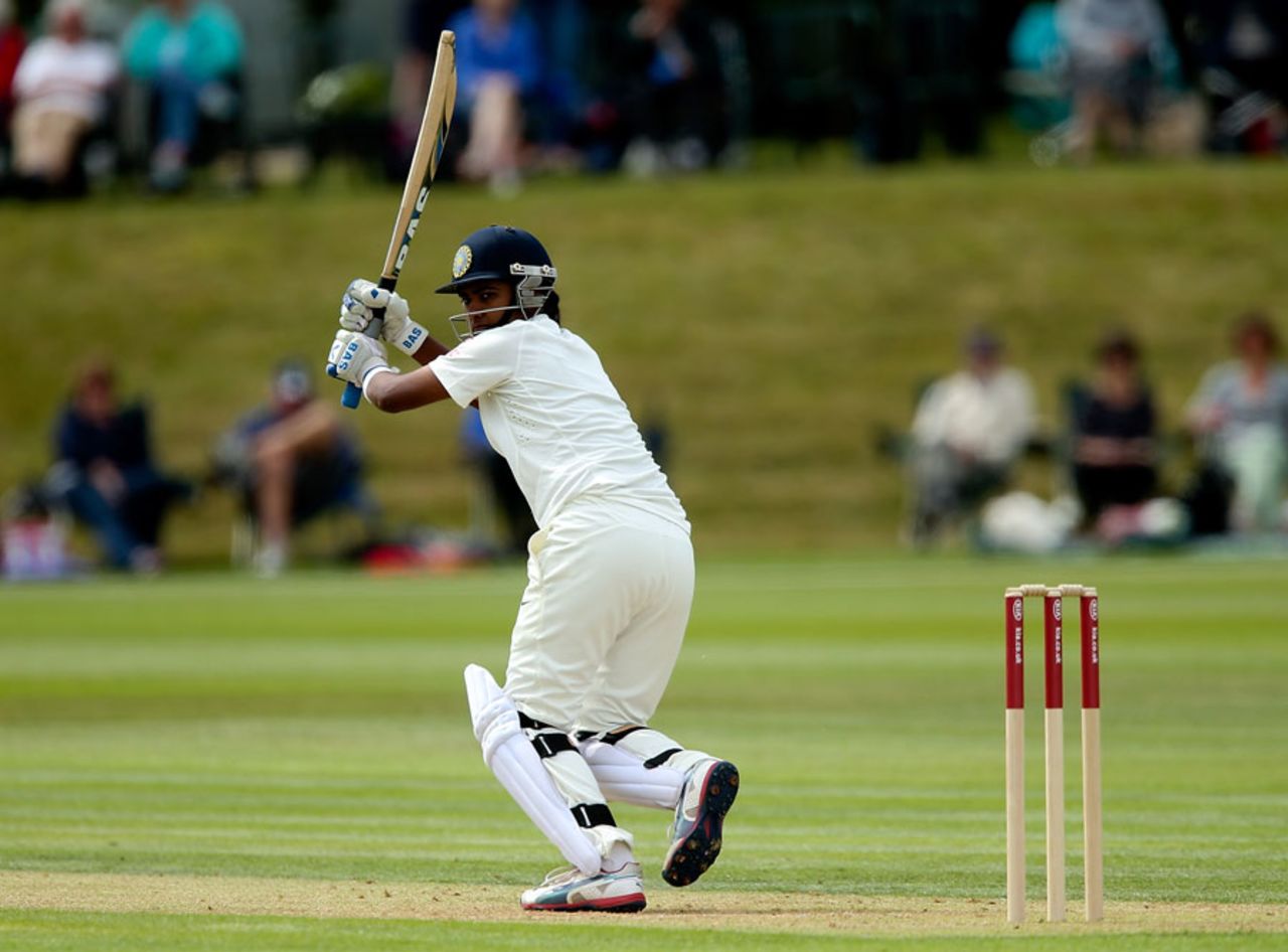 Niranjana Nagarajan targets the leg side, England Women v India Women, Only Test, Wormsley, 2nd day, August 14, 2014