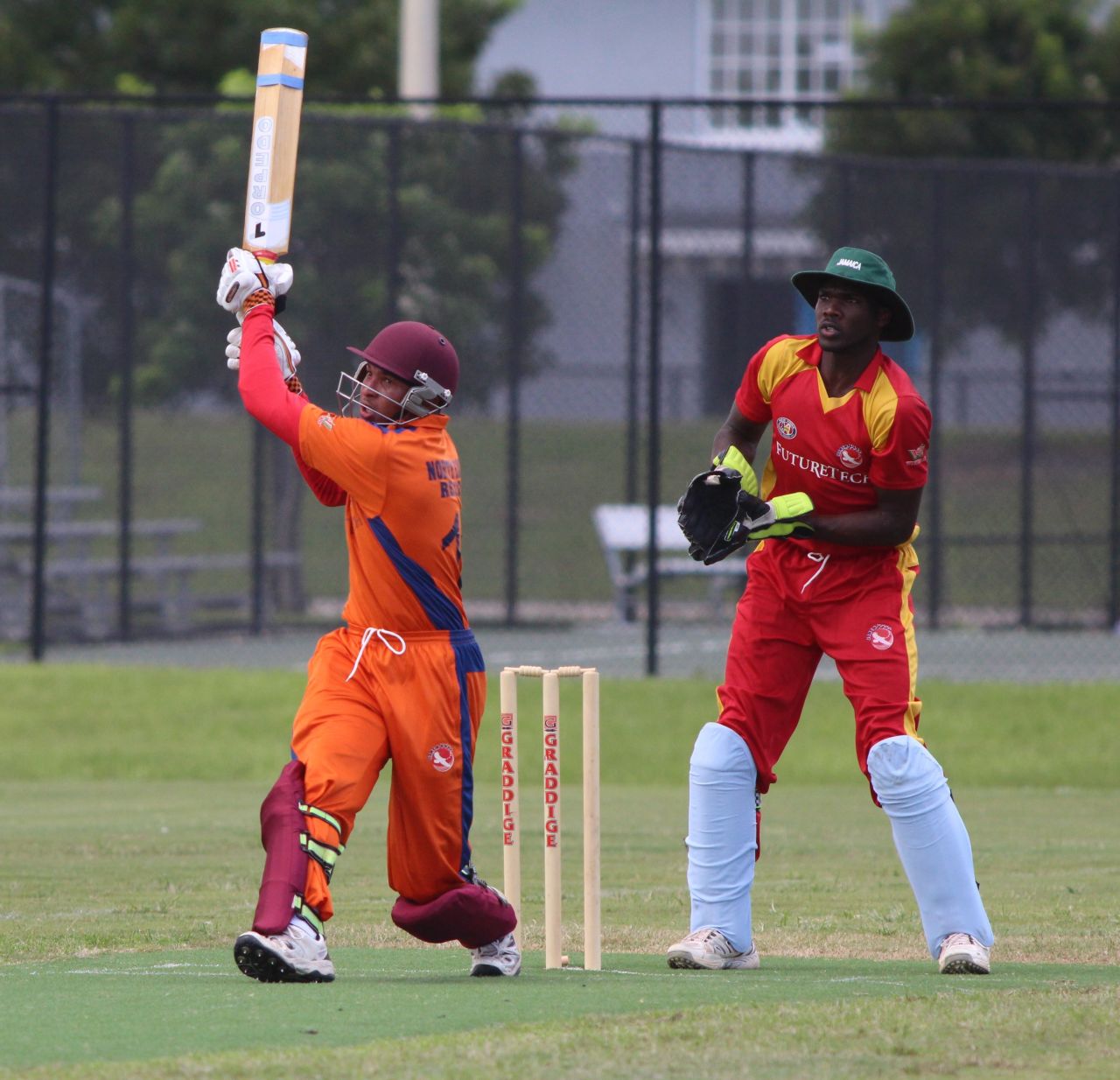 Akil Husbands hits a six over midwicket, North East Region v New York Region, USACA T20 National Championship, Lauderhill, August 14, 2014