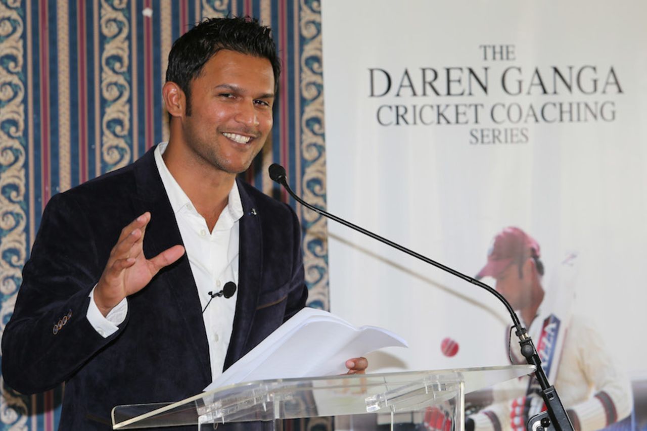 Daren Ganga speaks during the launch of his DVD on coaching, Port-of-Spain, July 23, 2014