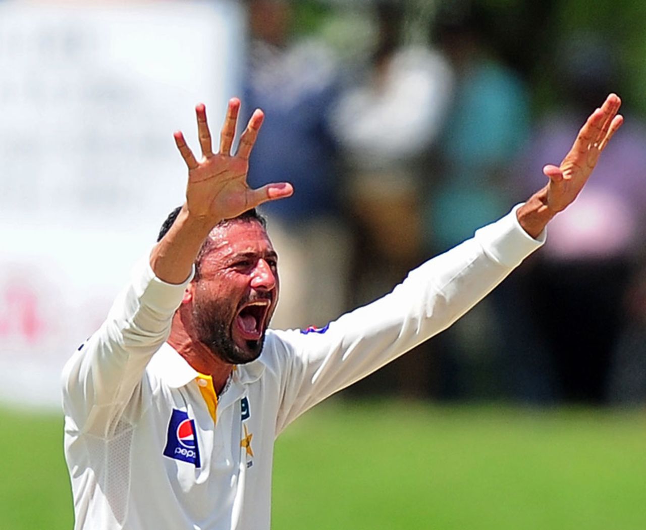 Junaid Khan appeals for a wicket, Sri Lanka v Pakistan, 2nd Test, Colombo, 2nd day, August 15, 2014