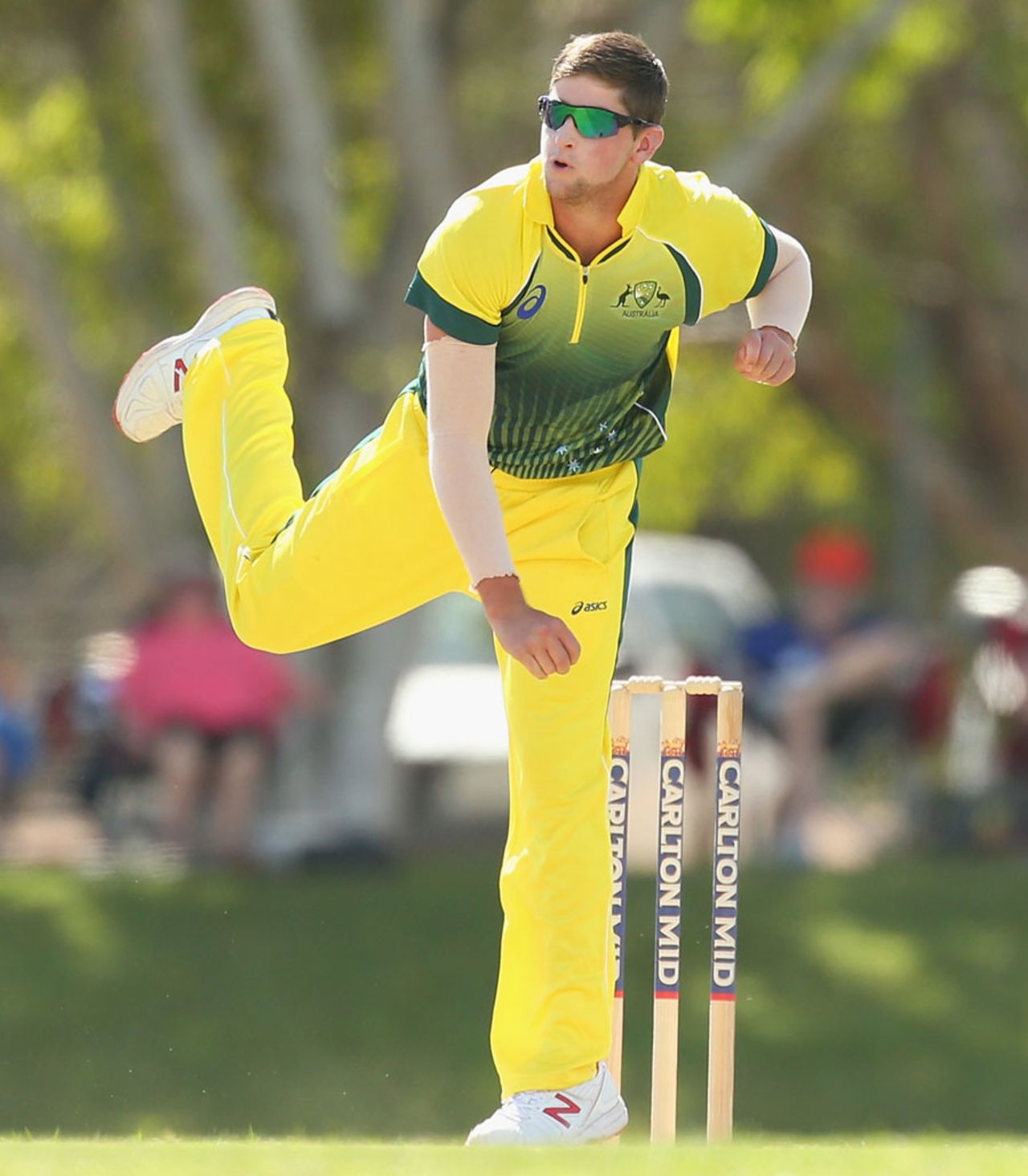 James Muirhead in his follow-through, Australia A v National Performance Squad, A-team quadrangular series, Darwin, July 22, 2014