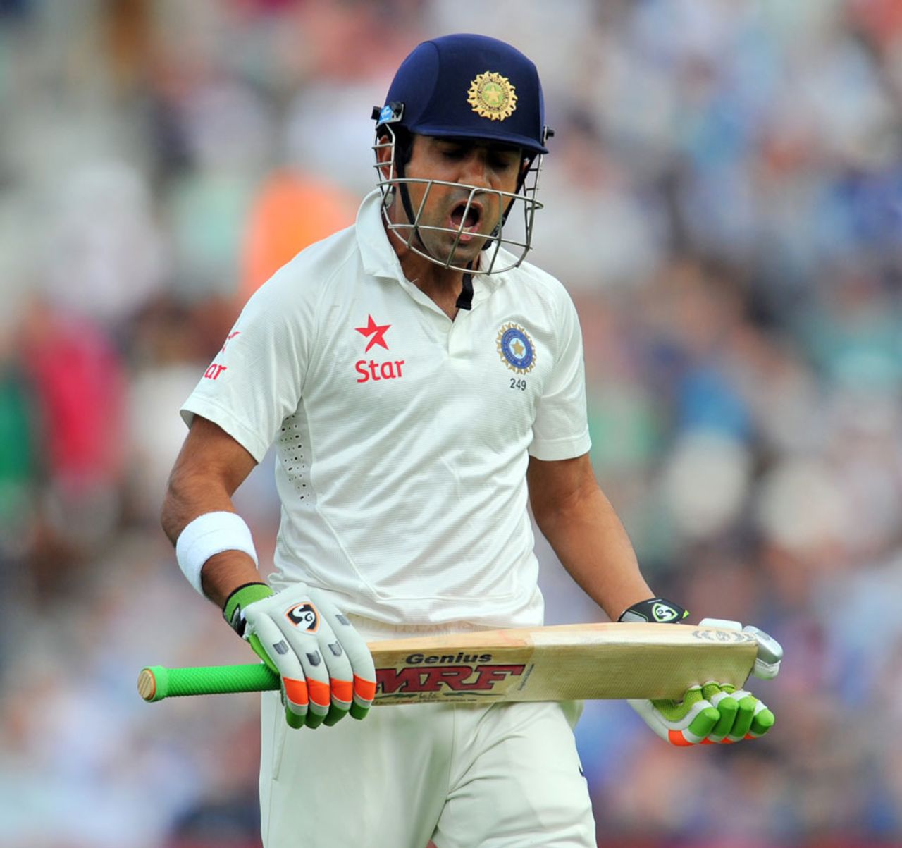 Gautam Gambhir is distraught after his first golden duck, England v India, 5th Investec Test, The Oval, 1st day, August 15, 2014