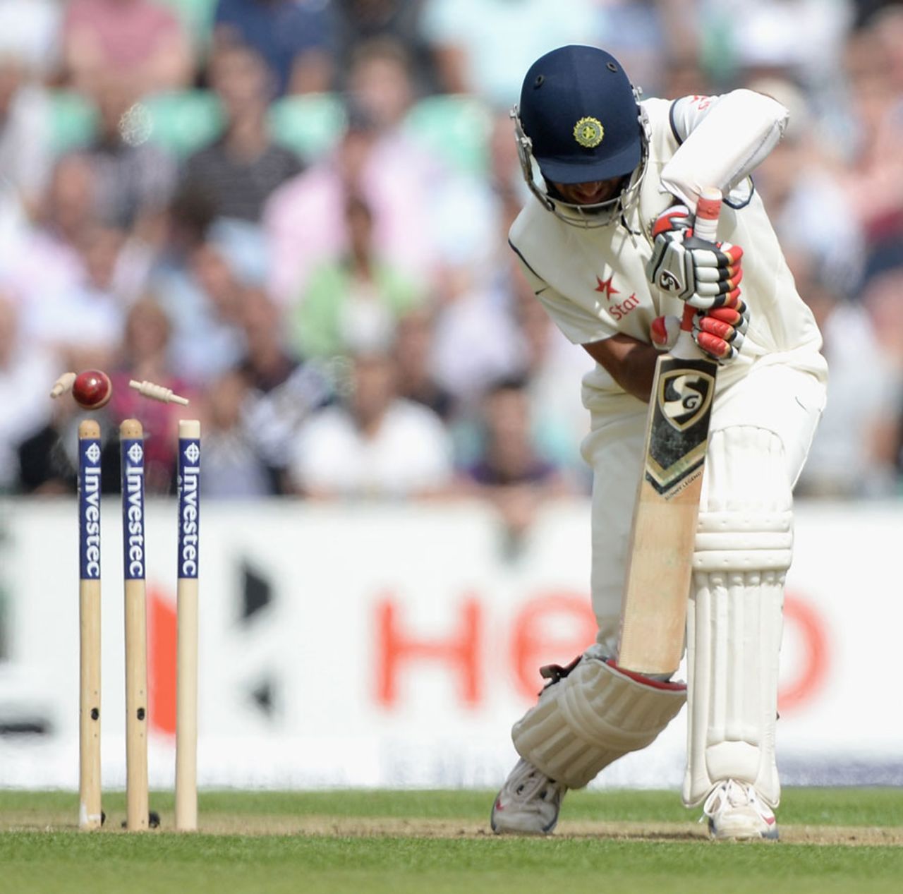 Cheteshwar Pujara had a torrid time outside his off stump, England v India, 5th Investec Test, The Oval, 1st day, August 15, 2014
