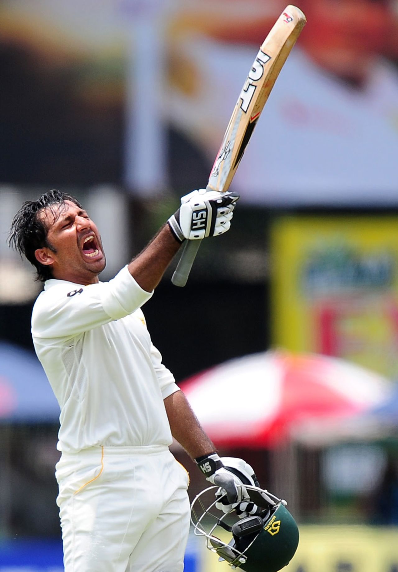 Sarfraz Ahmed is jubilant after scoring a century, Sri Lanka v Pakistan, 2nd Test, Colombo, 3rd day, August 16, 2014