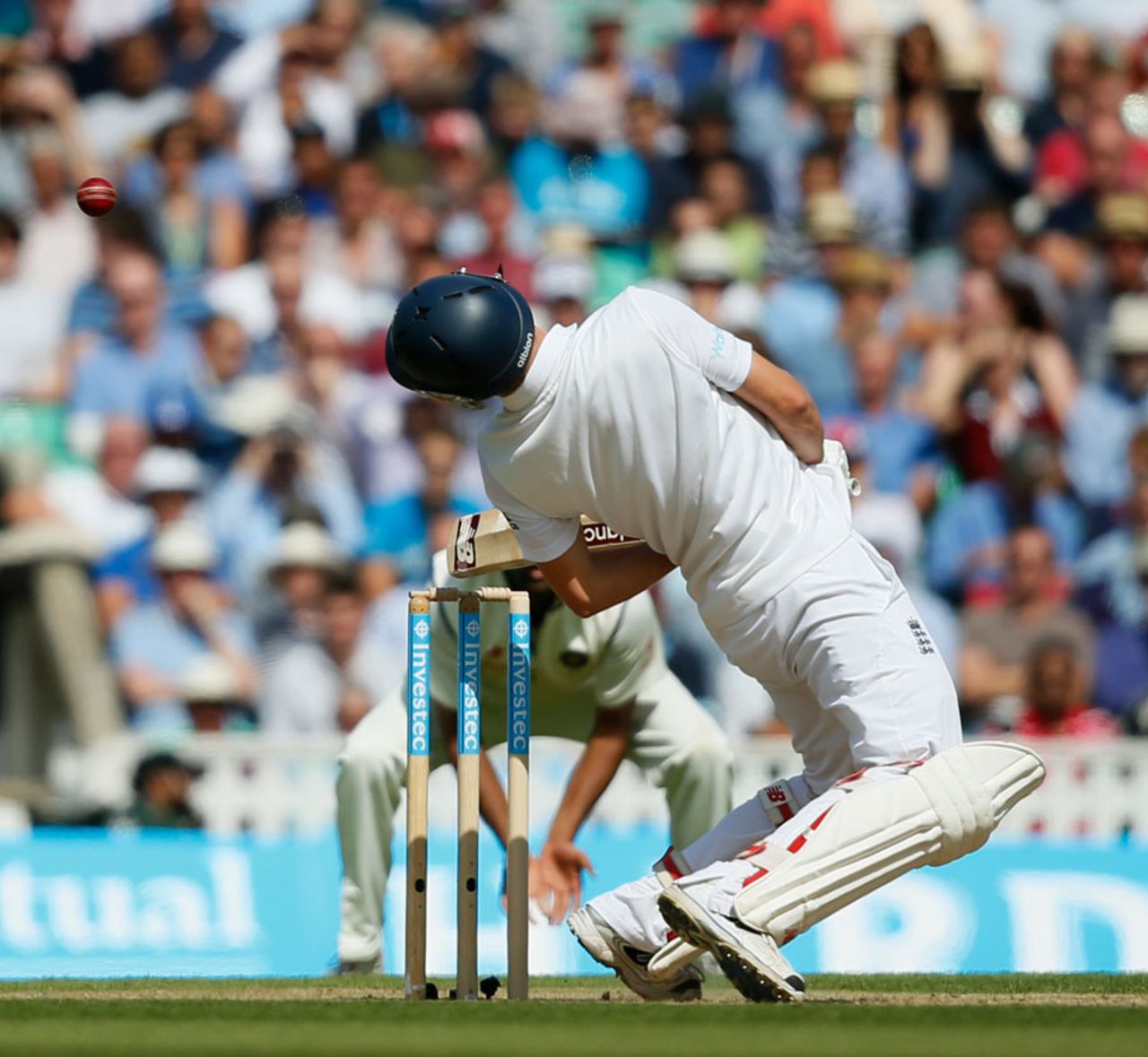 Gary Ballance weaves away from a short ball, England v India, 5th Investec Test, The Oval, 2nd day, August 16, 2014