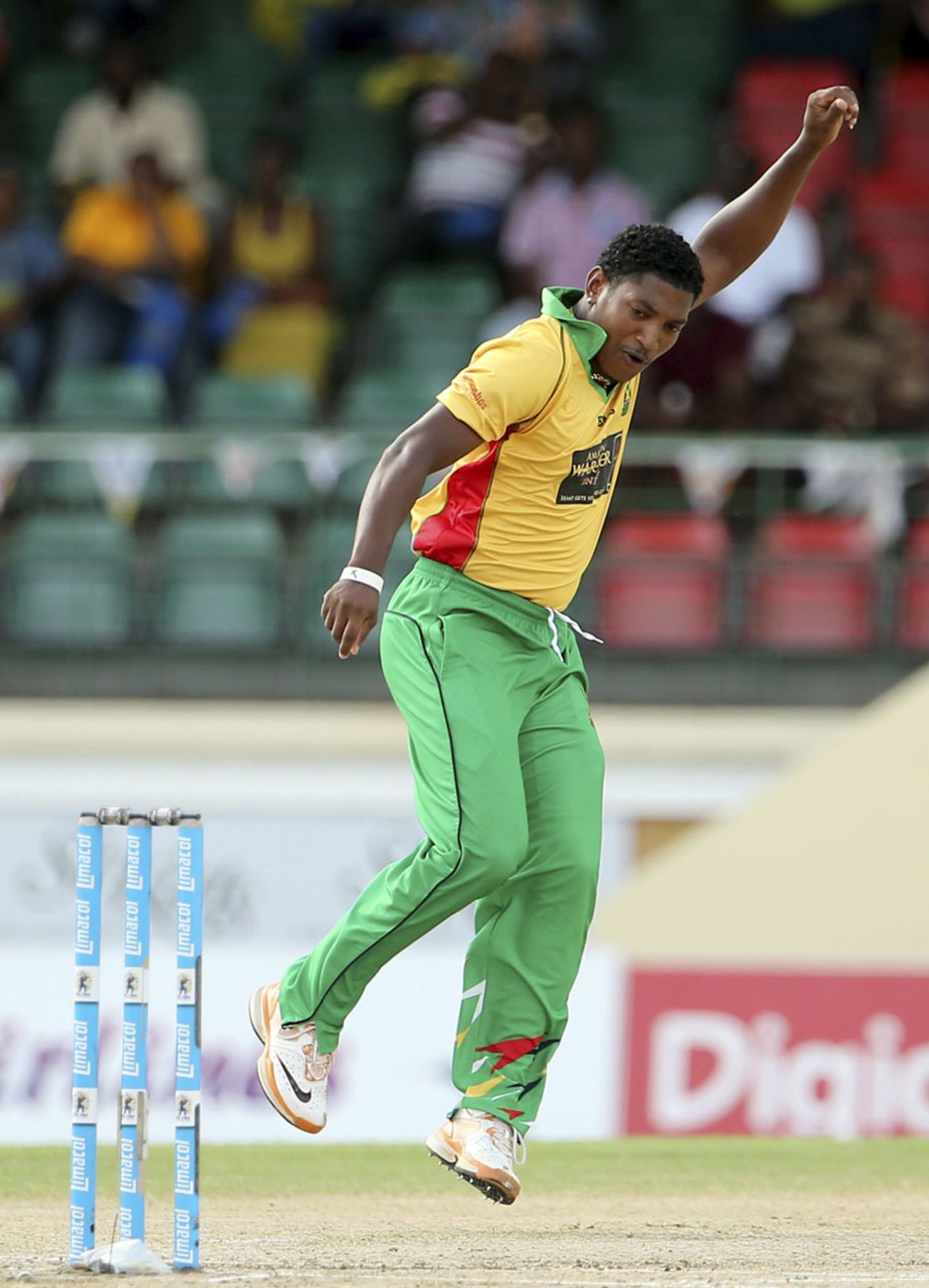 Krishmar Santokie picked up two wickets in his first two overs, Barbados Tridents v Guyana Amazon Warriors, CPL 2014 final, St Kitts, August 16, 2014