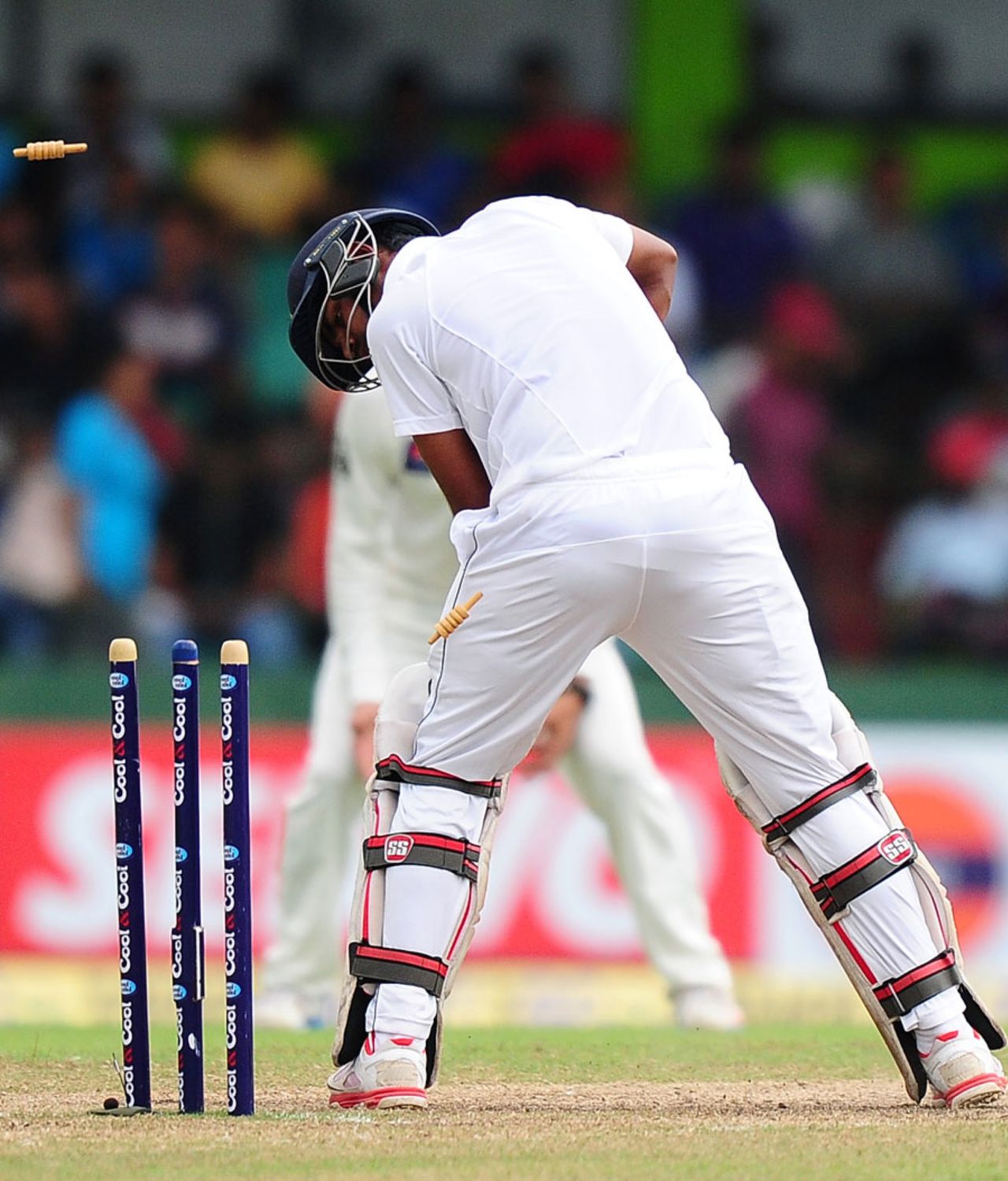 Lahiru Thirimanne is bowled by Saeed Ajmal, Sri Lanka v Pakistan, 2nd Test, Colombo, 4th day, August 17, 2014