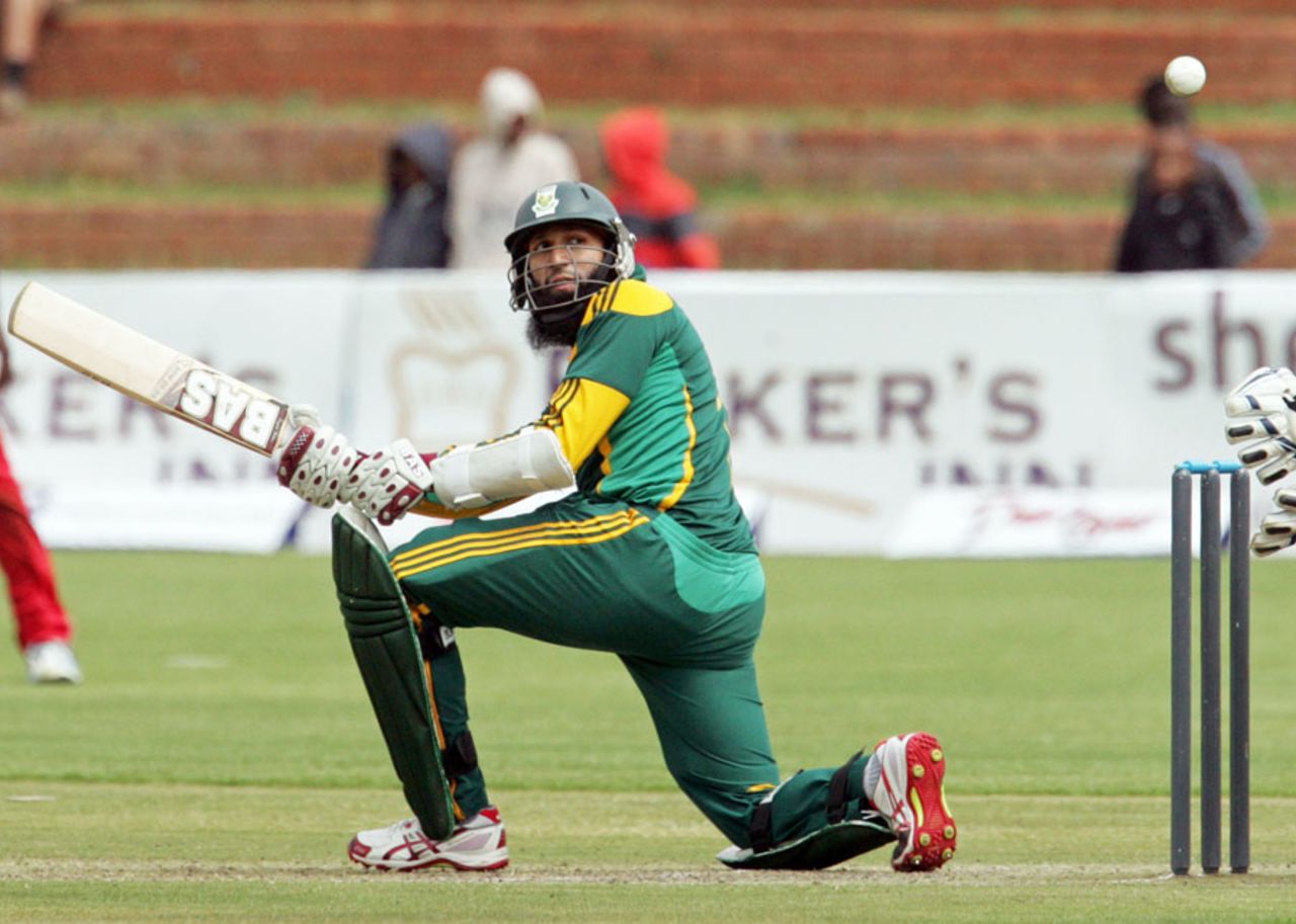 Hashim Amla plays a sweep shot, Zimbabwe v South Africa, 1st ODI, Bulawayo, August 17, 2014