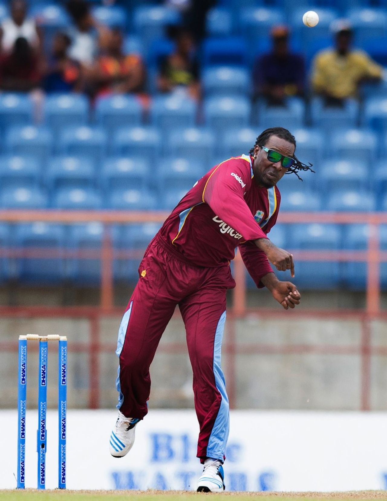Chris Gayle delivers, West Indies v Bangladesh, 1st ODI, St George's, August 20, 2014