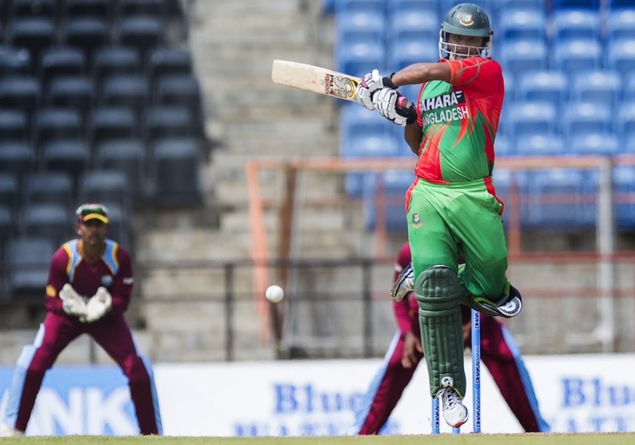 Tamim Iqbal tries to pull, West Indies v Bangladesh, 1st ODI, St George's, August 20, 2014