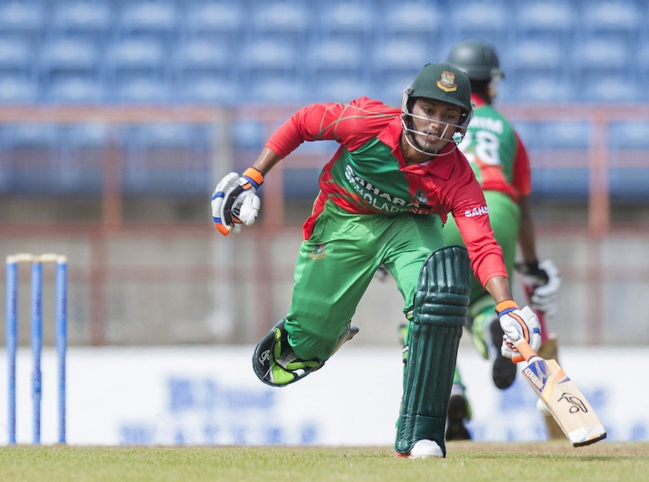Anamul Haque stretches to make his ground, West Indies v Bangladesh, 1st ODI, St George's, August 20, 2014