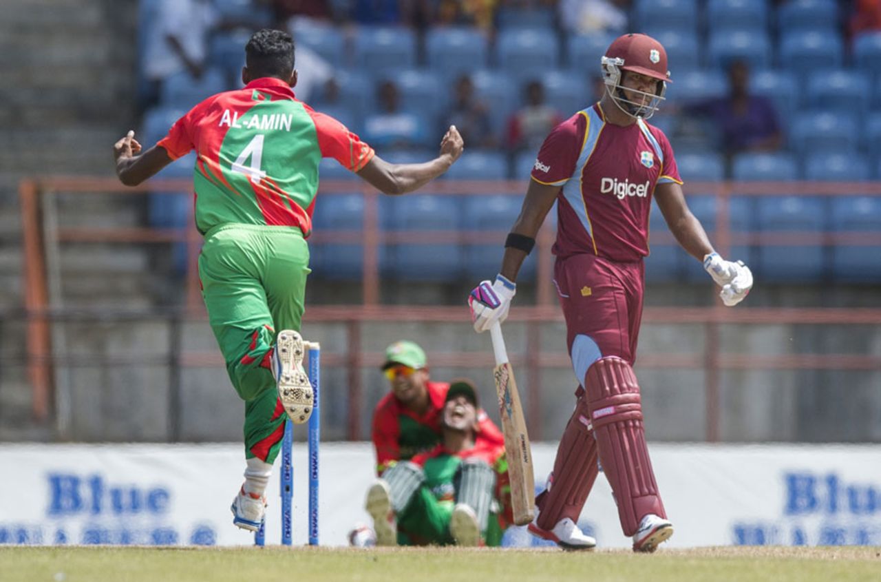 Al-Amin Hossain exults after getting Darren Bravo, West Indies v Bangladesh, 1st ODI, St George's, August 20, 2014