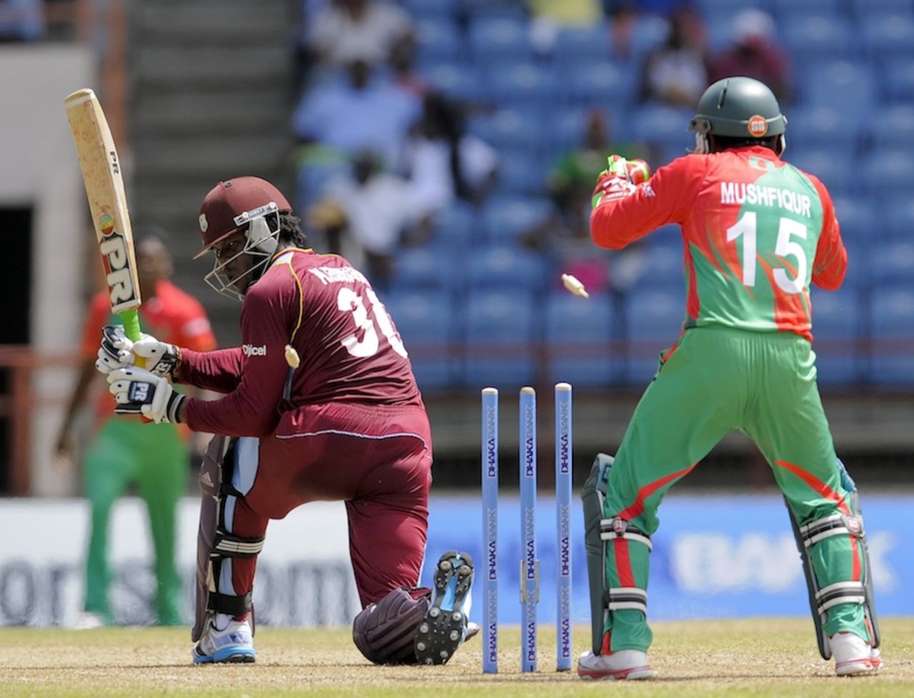Kirk Edwards was bowled trying to sweep, West Indies v Bangladesh, 1st ODI, St George's, August 20, 2014