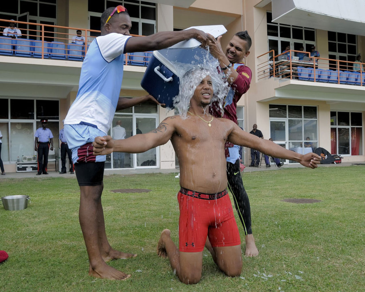 Lendl Simmons takes the Ice Bucket Challenge, St George's, August 20, 2014