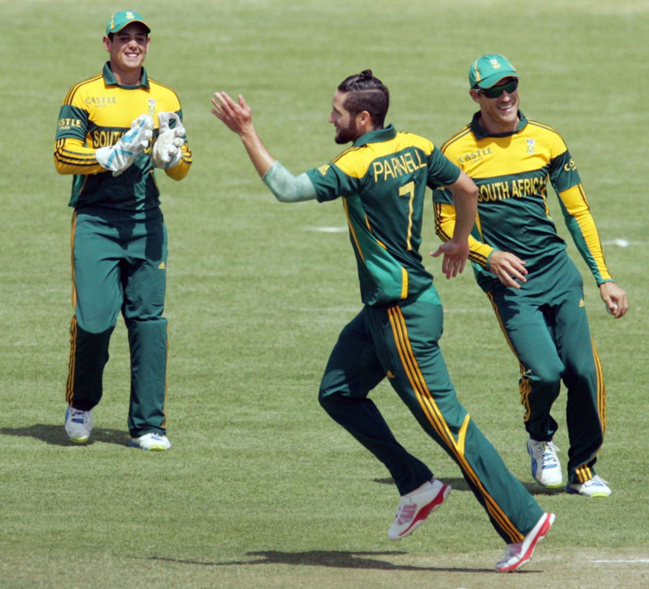 Wayne Parnell wheels away in celebration, Zimbabwe v South Africa, 3rd ODI, Bulawayo, August 21, 2014