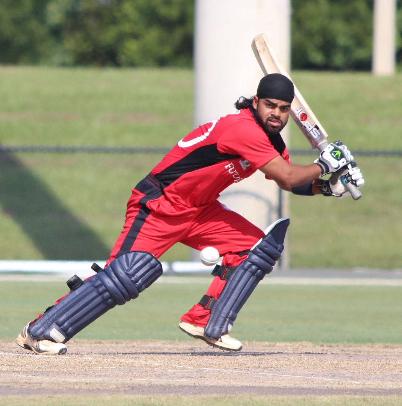 Charan Singh looks for a run behind point, Atlantic v North West, USACA T20 National Championship, Lauderhill, August 15, 2014