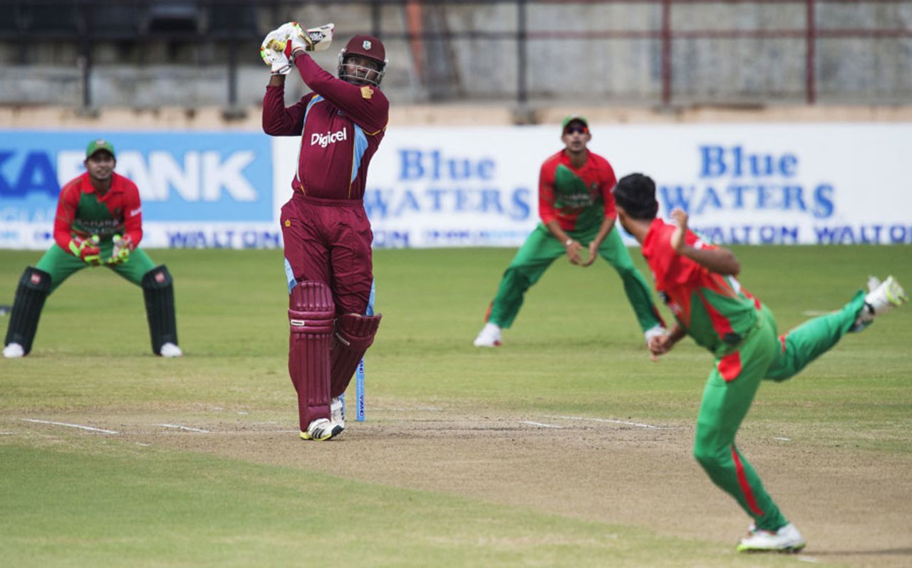 Chris Gayle doing what he does best, West Indies v Bangladesh, 2nd ODI, St George's, Grenada, August 22, 2014