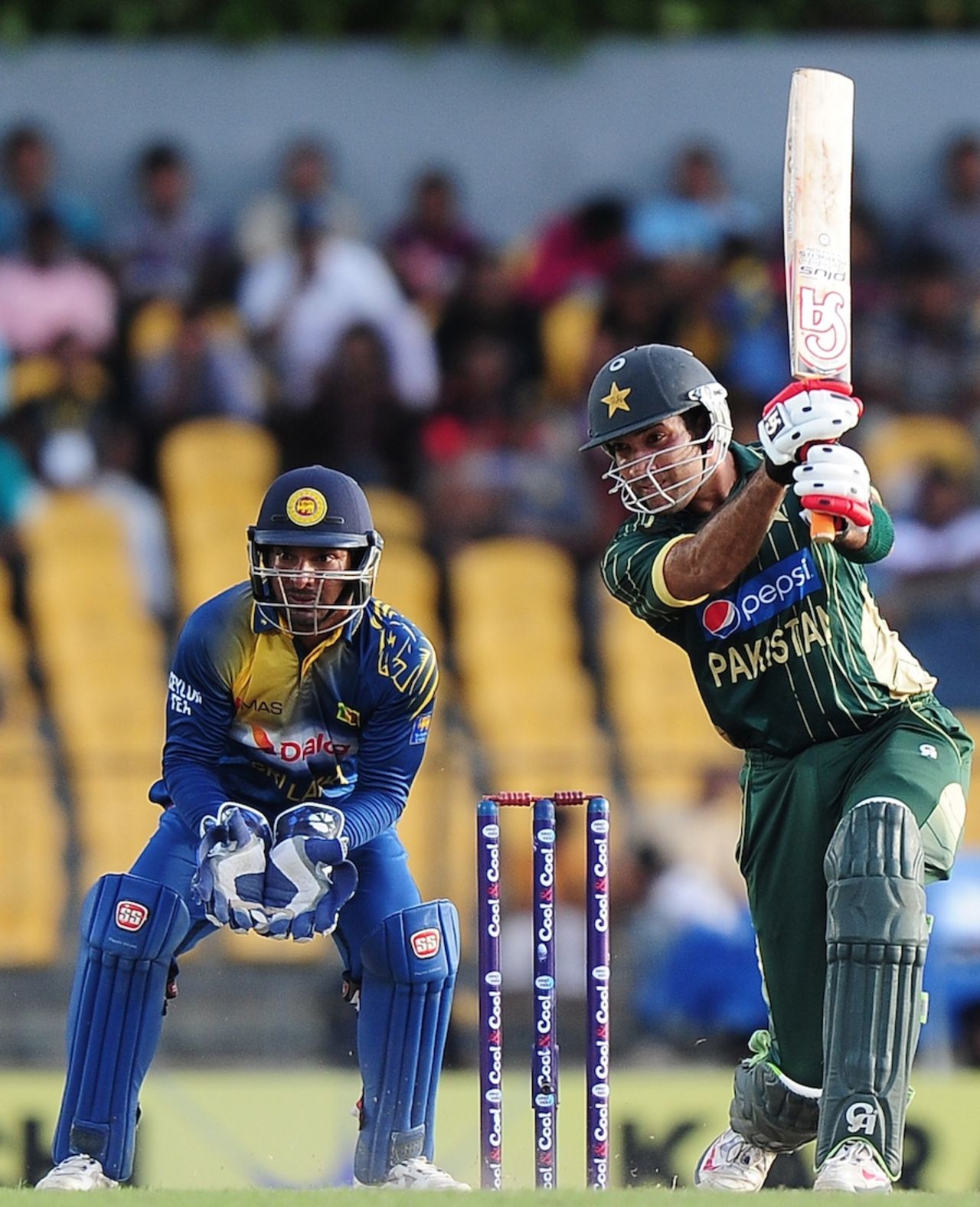 Sohaib Maqsood drives through the off side, Sri Lanka v Pakistan, 1st ODI, Hambantota, August 23, 2014