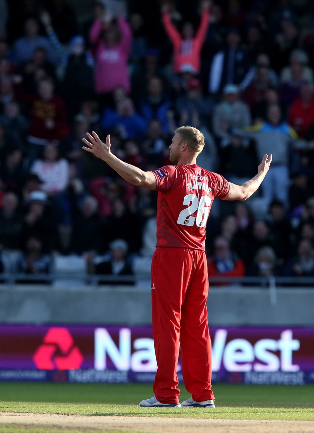 Andrew Flintoff took a wicket with his first ball, Birmingham v Lancashire, NatWest T20 Blast final, Edgbaston, August 23, 2014