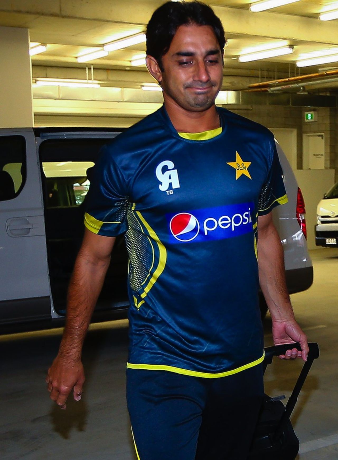 Saeed Ajmal arrives at the National Cricket Centre to have his action tested, Brisbane, August 25, 2014
