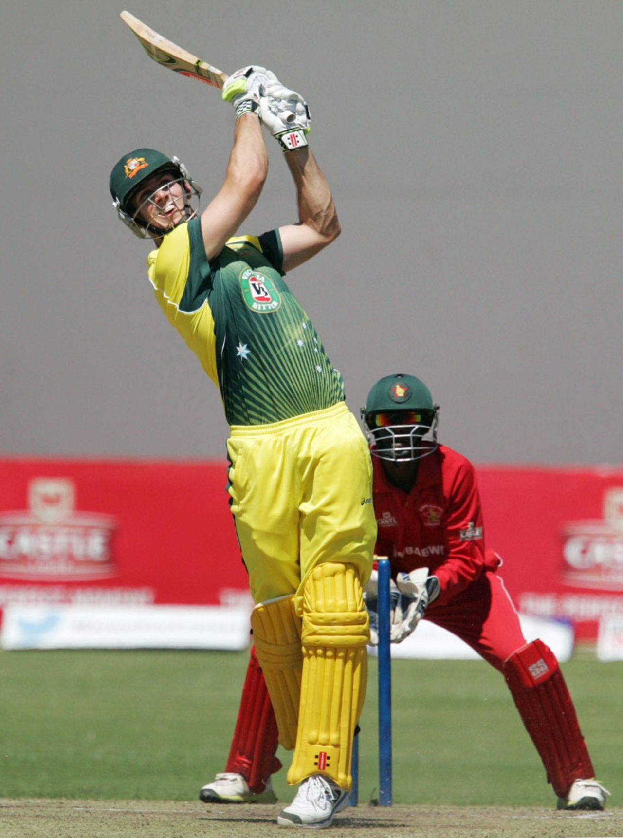 Mitchell Marsh plays a lofted shot down the ground, Zimbabwe v Australia, Tri-series, Harare, August 25, 2014