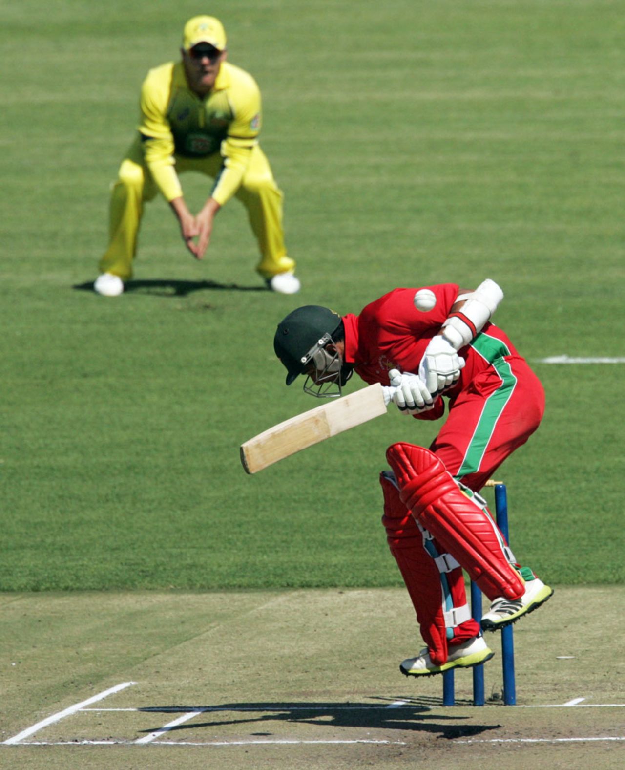 Sikandar Raza ducks under a short ball, Zimbabwe v Australia, Tri-series, Harare, August 25, 2014
