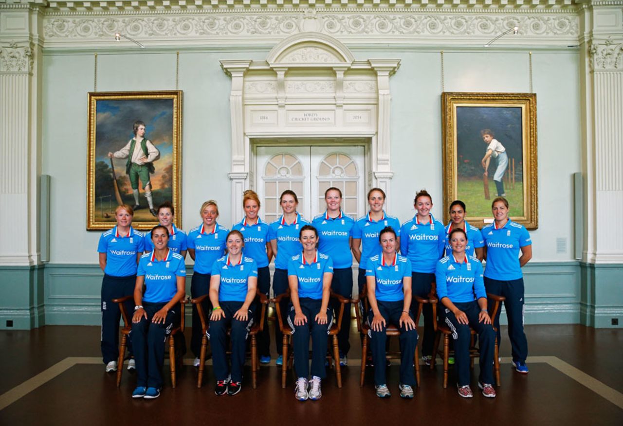 The victorious England Women's team at the Lord's Long Room, England v India, 3rd women's ODI, Lord's, August 25, 2014