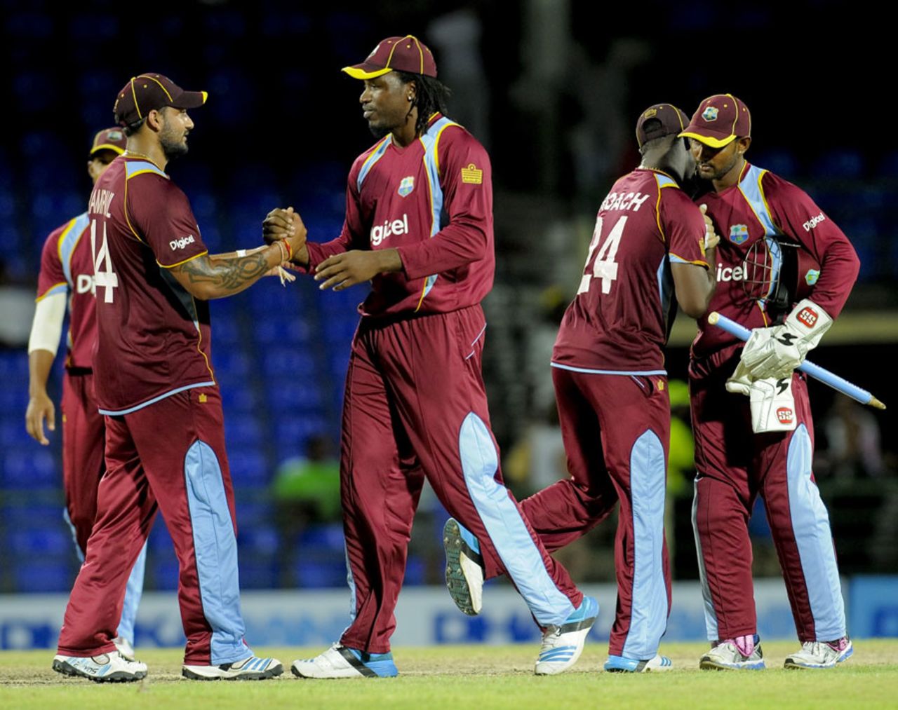 West Indies celebrate their 3-0 sweep, West Indies v Bangladesh, 3rd ODI, Basseterre, St Kitts, August 25, 2014