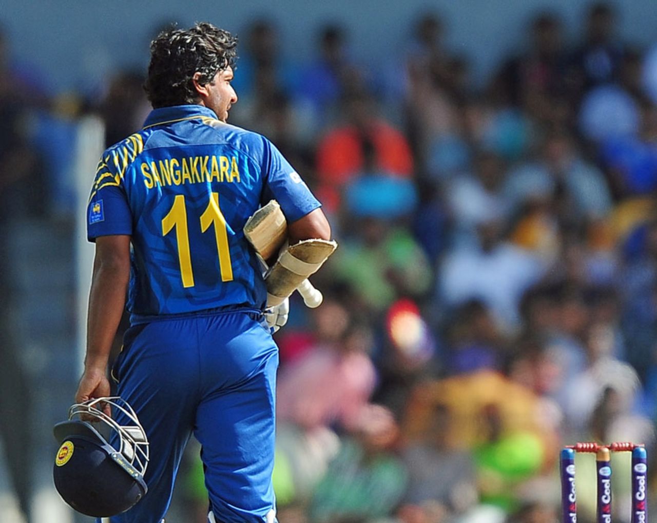 Kumar Sangakkara walks back after being dismissed for 11, Sri Lanka v Pakistan, 2nd ODI, Hambantota, August 26, 2014