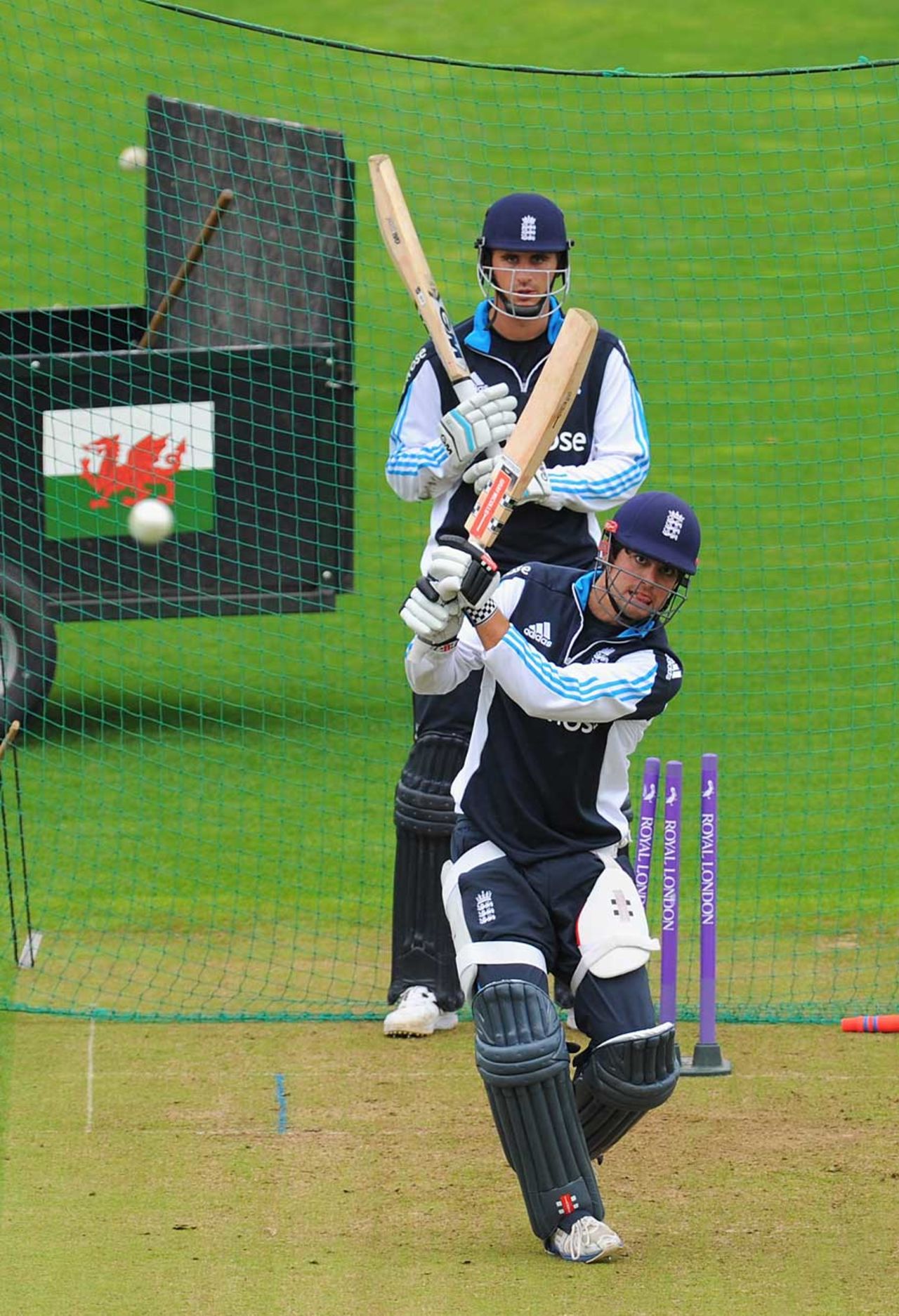 It's coming for you: Alastair Cook opens his shoulders, Cardiff, August 26, 2014