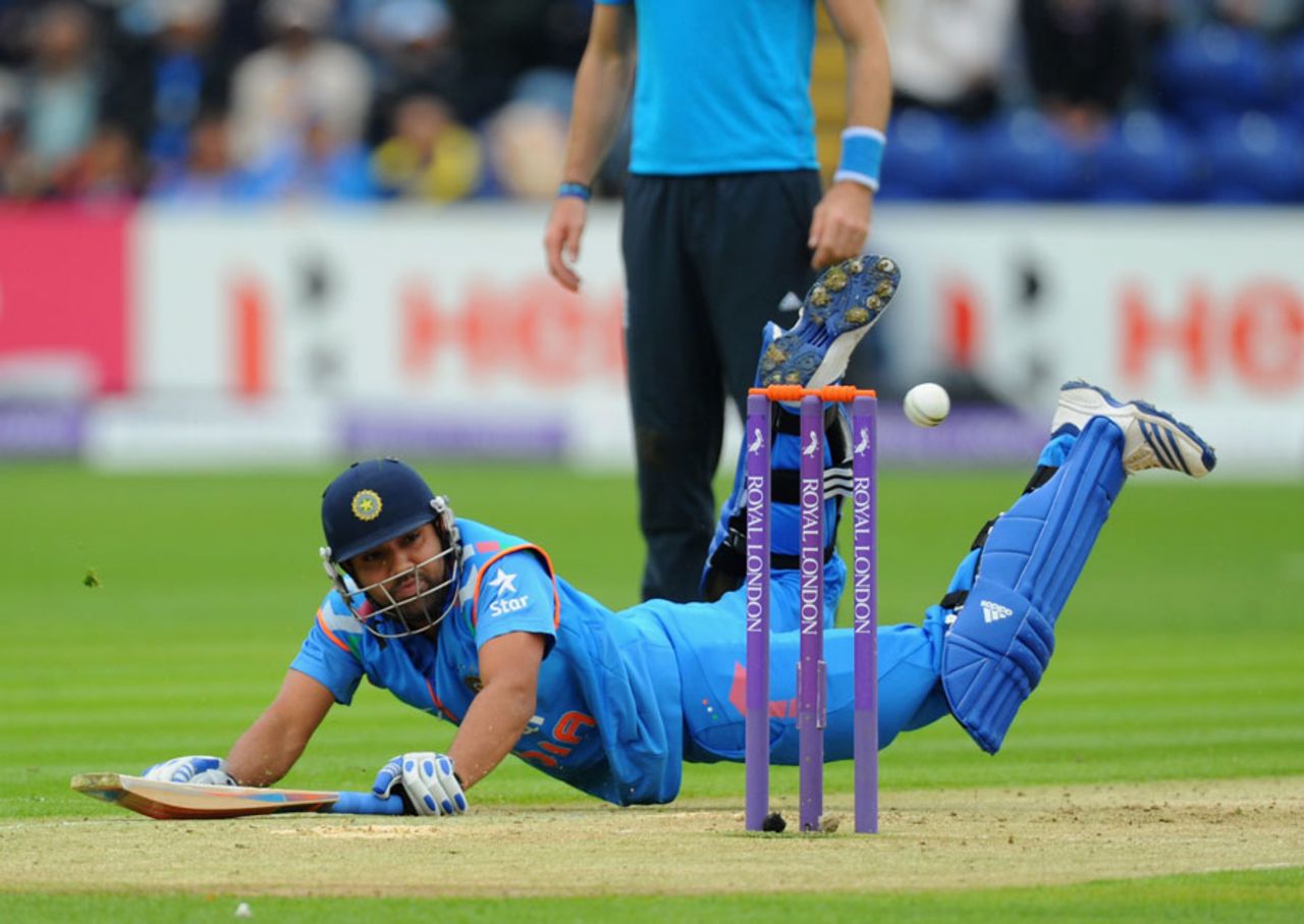 Rohit Sharma dives to make his ground, England v India, 2nd ODI, Cardiff, August 27, 2014