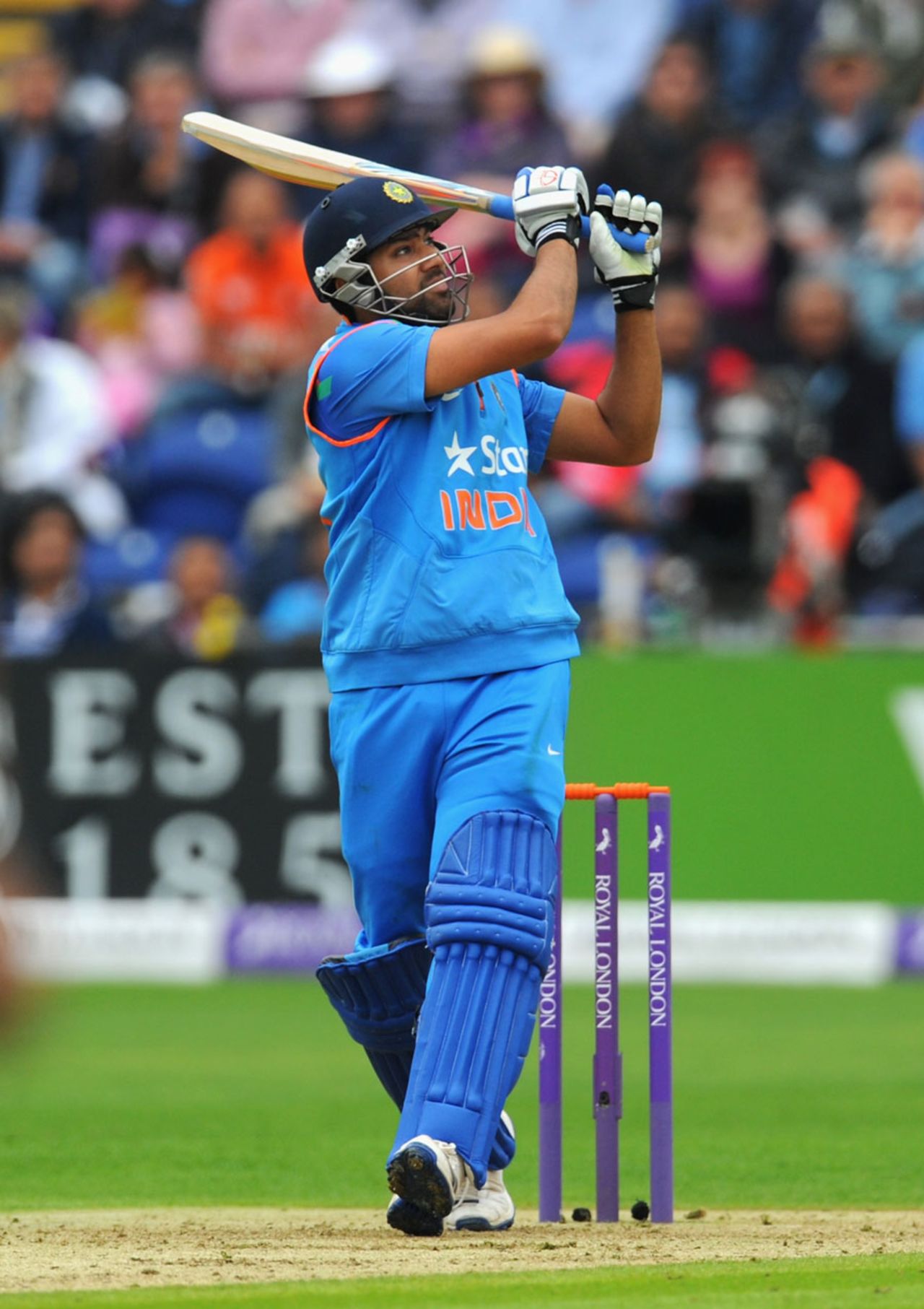 Rohit Sharma pulls for six, England v India, 2nd ODI, Cardiff, August 27, 2014