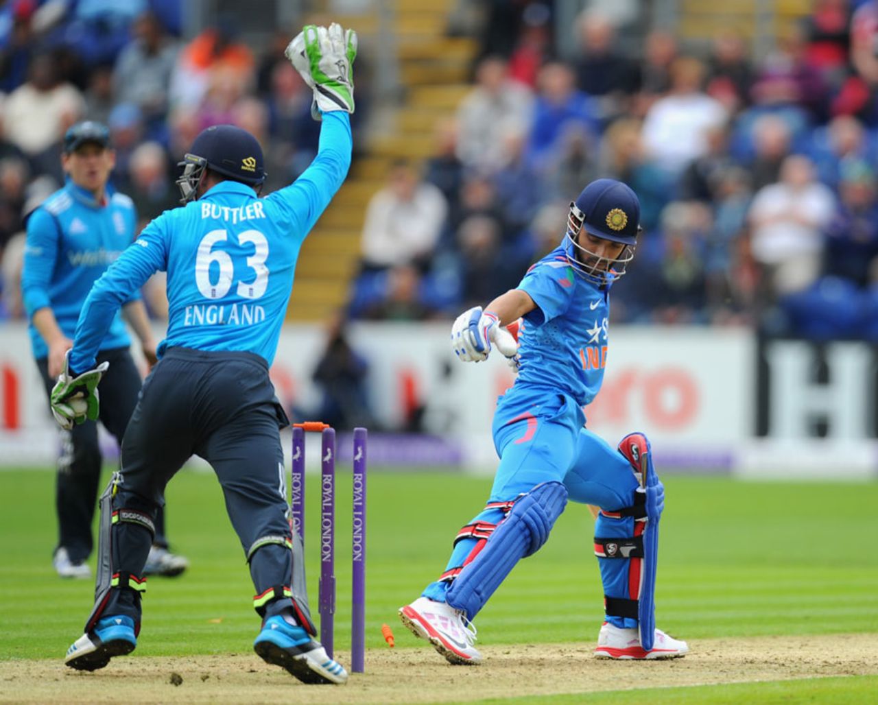 Ajinkya Rahane was stumped for 41, England v India, 2nd ODI, Cardiff, August 27, 2014