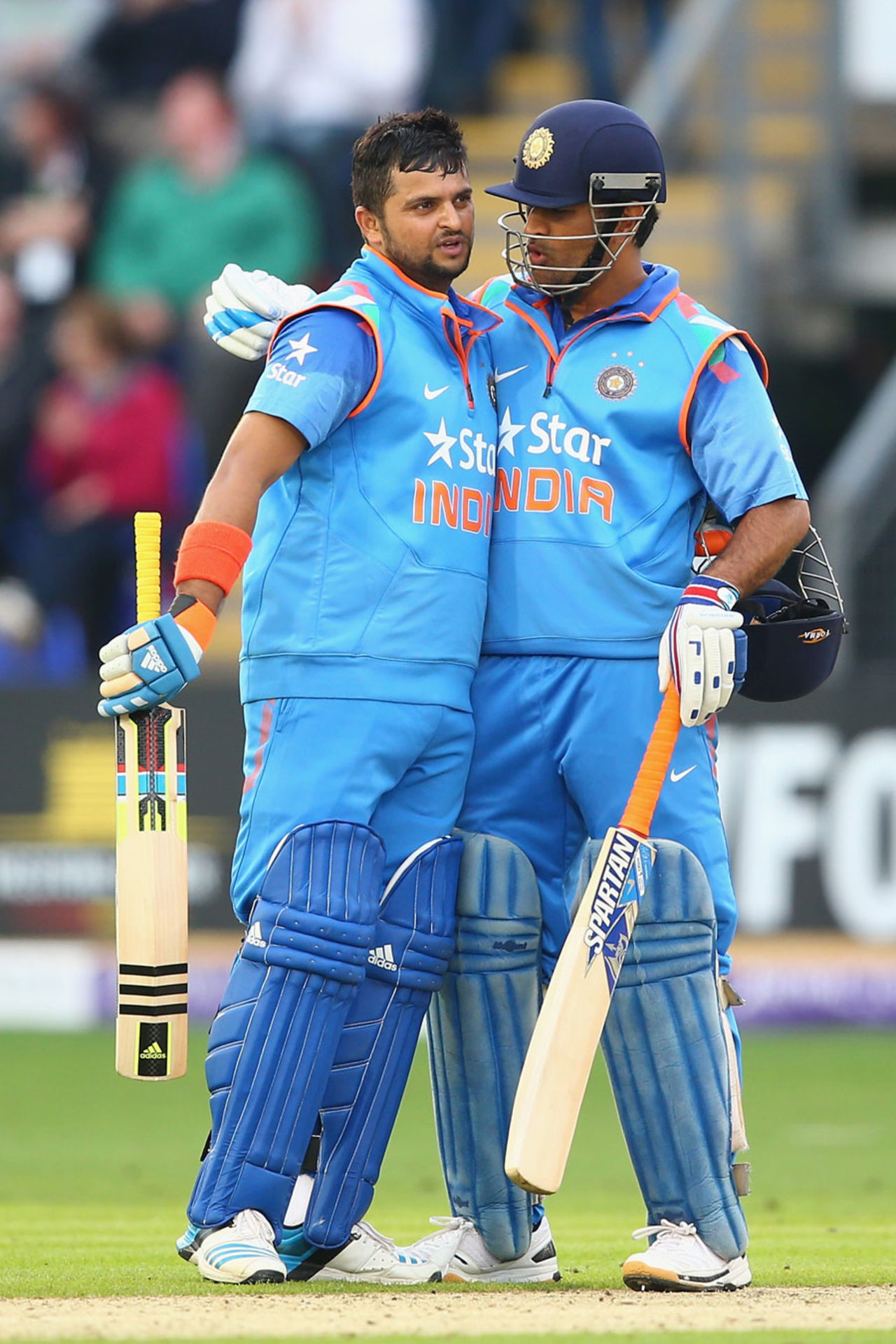 MS Dhoni and Suresh Raina added 144 for the fifth wicket, England v India, 2nd ODI, Cardiff, August 27, 2014