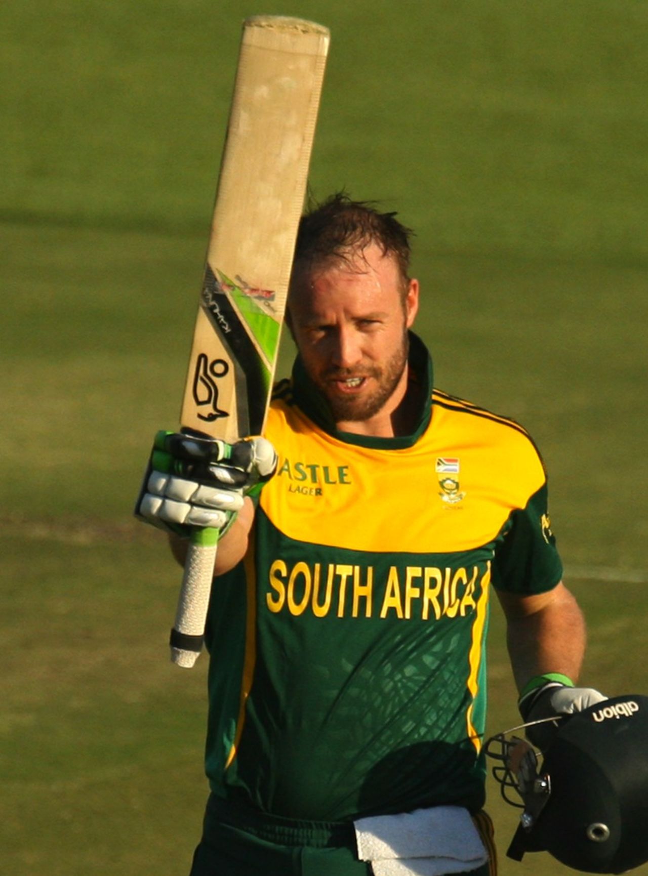 AB de Villiers brought up his 100 off 82 balls, Australia v South Africa, tri-series, Harare, August 27, 2014