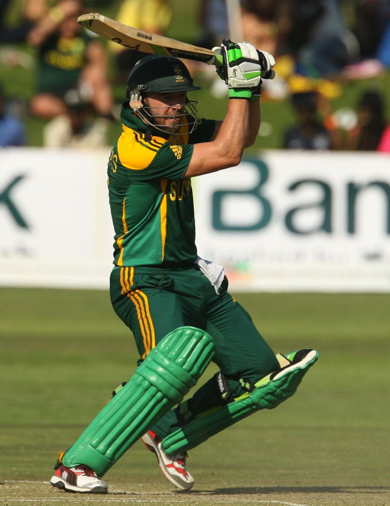 AB de Villiers drives during his hundred, Australia v South Africa, tri-series, Harare, August 27, 2014