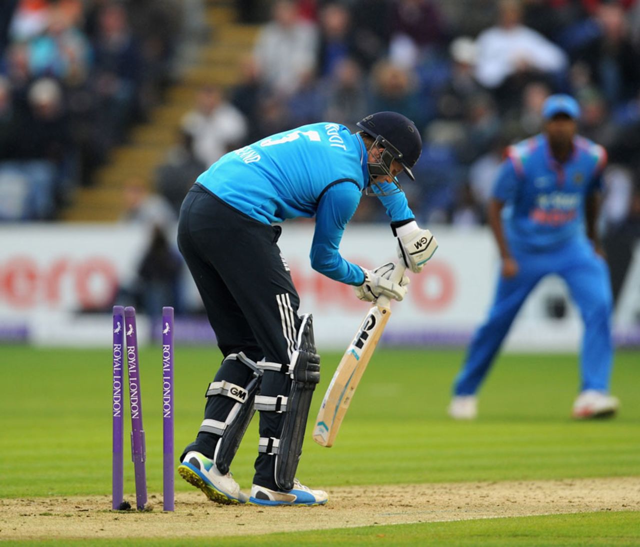Joe Root had no answer to Bhuvneshwar Kumar's back-of-a-length delivery, England v India, 2nd ODI, Cardiff, August 27, 2014
