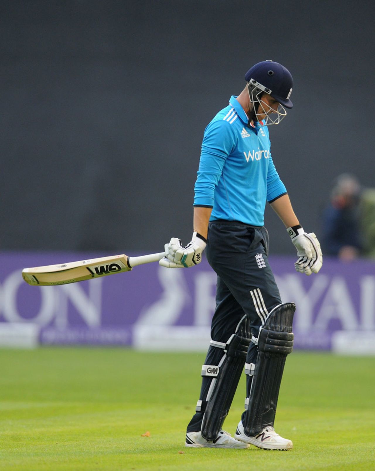 A disappointed Alex Hales walks back for 40, England v India, 2nd ODI, Cardiff, August 27, 2014