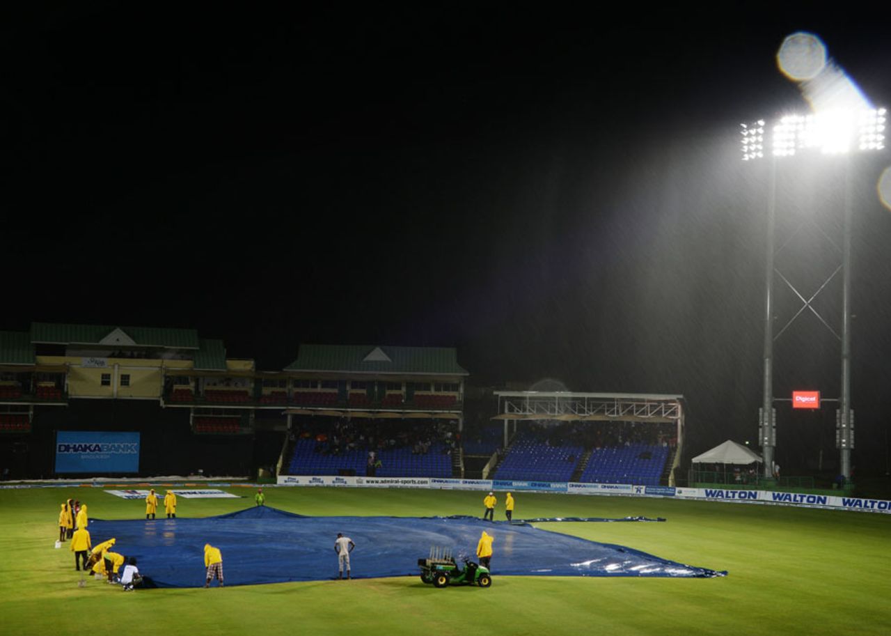 The covers were on less than five overs after play started, West Indies v Bangladesh, only Twenty20, Basseterre, St Kitts, August 27, 2014