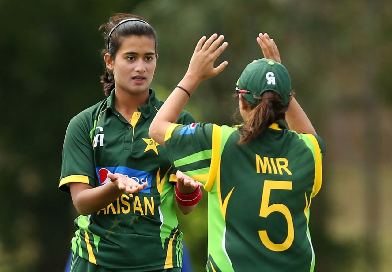 Pakistan's Maham Tariq celebrates a wicket, Australia v Pakistan, 4th women's ODI, Brisbane, August 28, 2014
