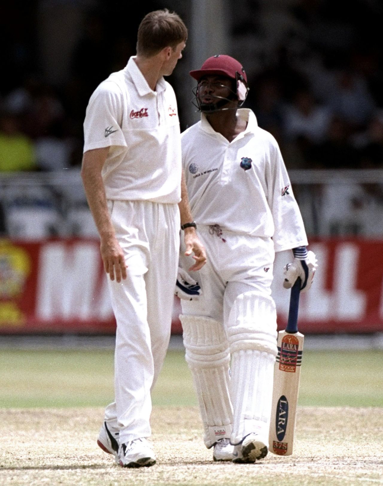 Glenn McGrath and Brian Lara exchange words and glares, West Indies v Australia, 3rd Test, Barbados, 5th day, March 30, 1999