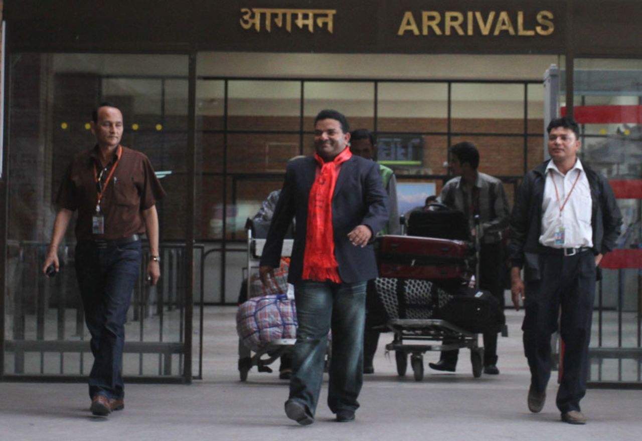 Pubudu Dassanayake arrives at the airport, Kathmandu, August 28, 2014