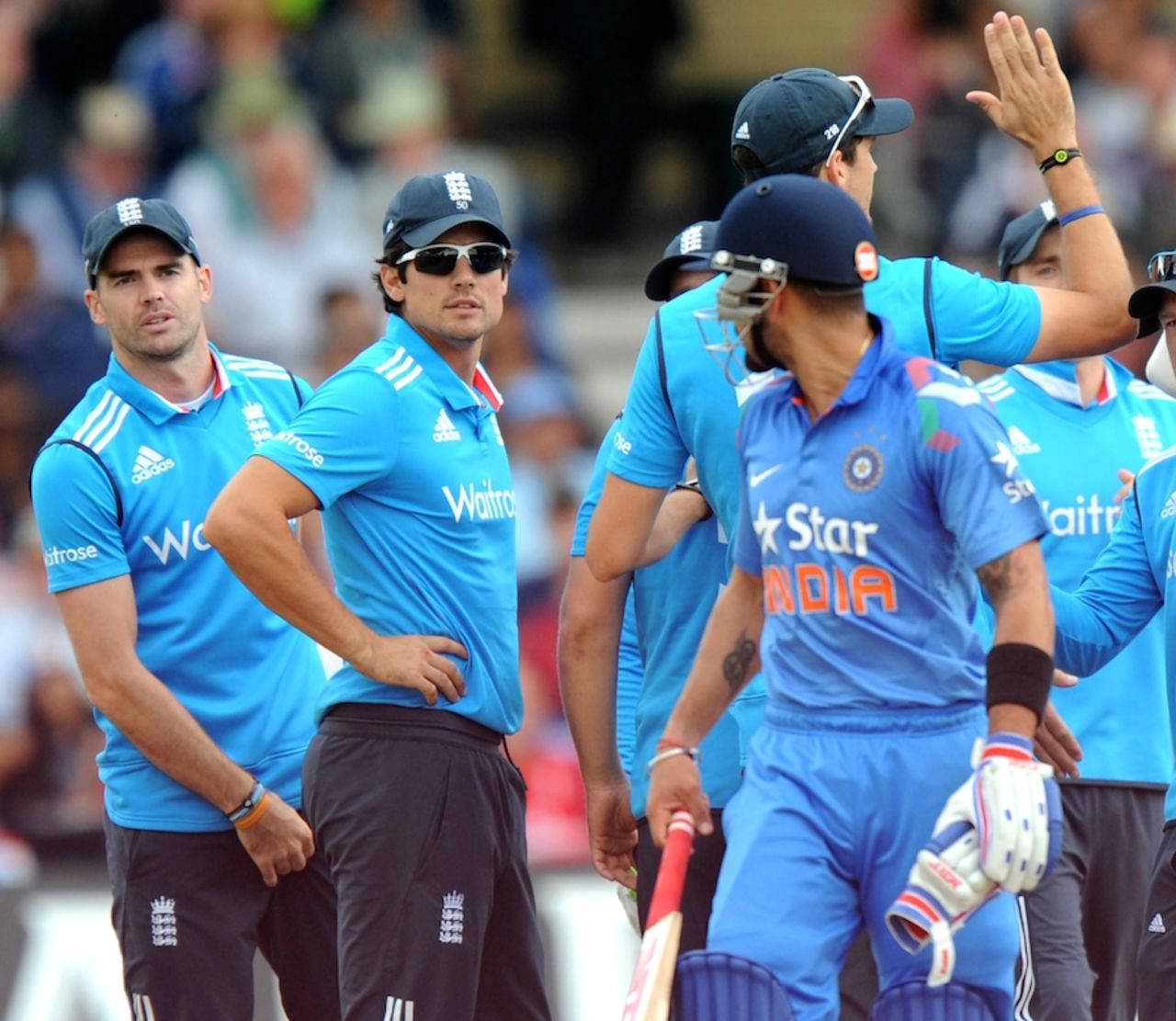 A few heated words were exchanged as Virat Kohli left the field, England v India, 3rd ODI, Trent Bridge, August 30, 2014