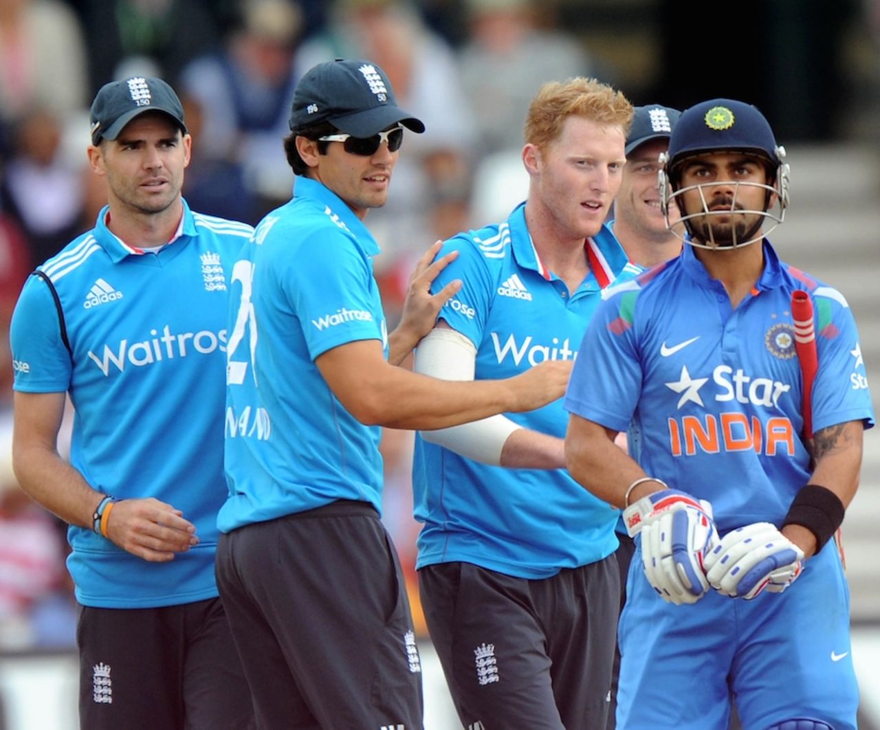 Ben Stokes had a few words for Virat Kohli after dismissing him, England v India, 3rd ODI, Trent Bridge, August 30, 2014