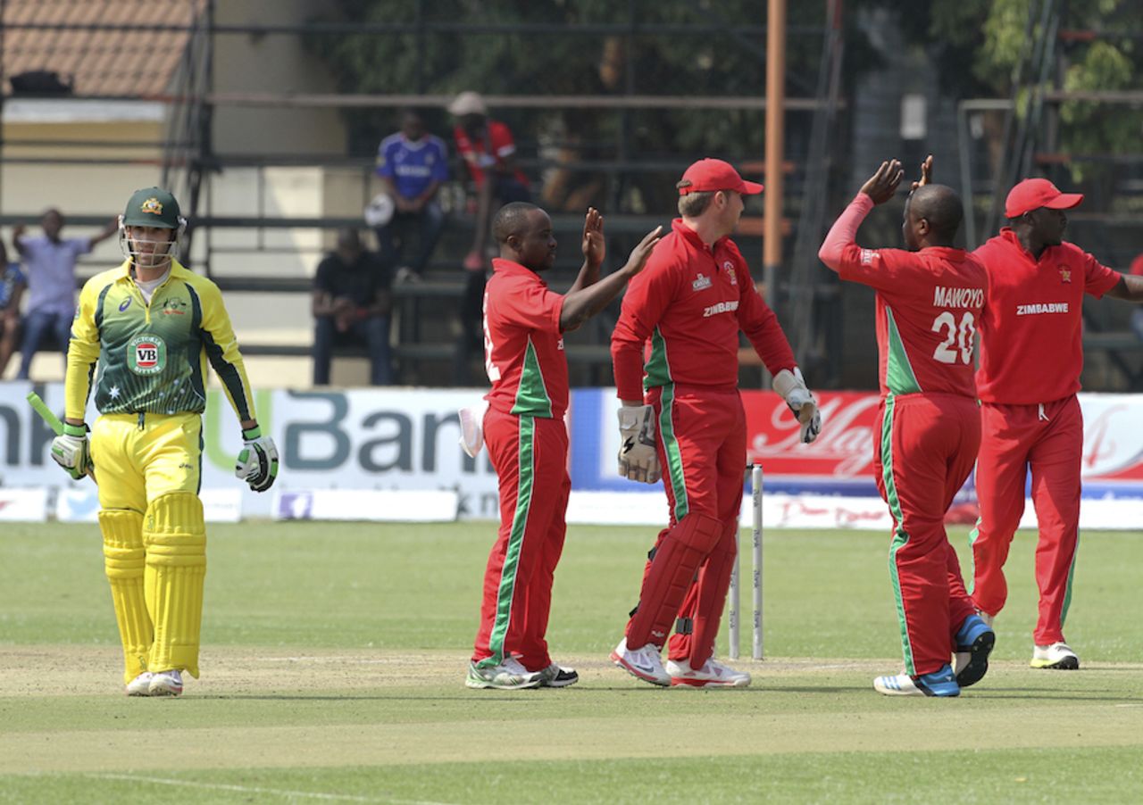 Phillip Hughes was caught at first slip, Zimbabwe v Australia, tri-series, Harare, August 31, 2014