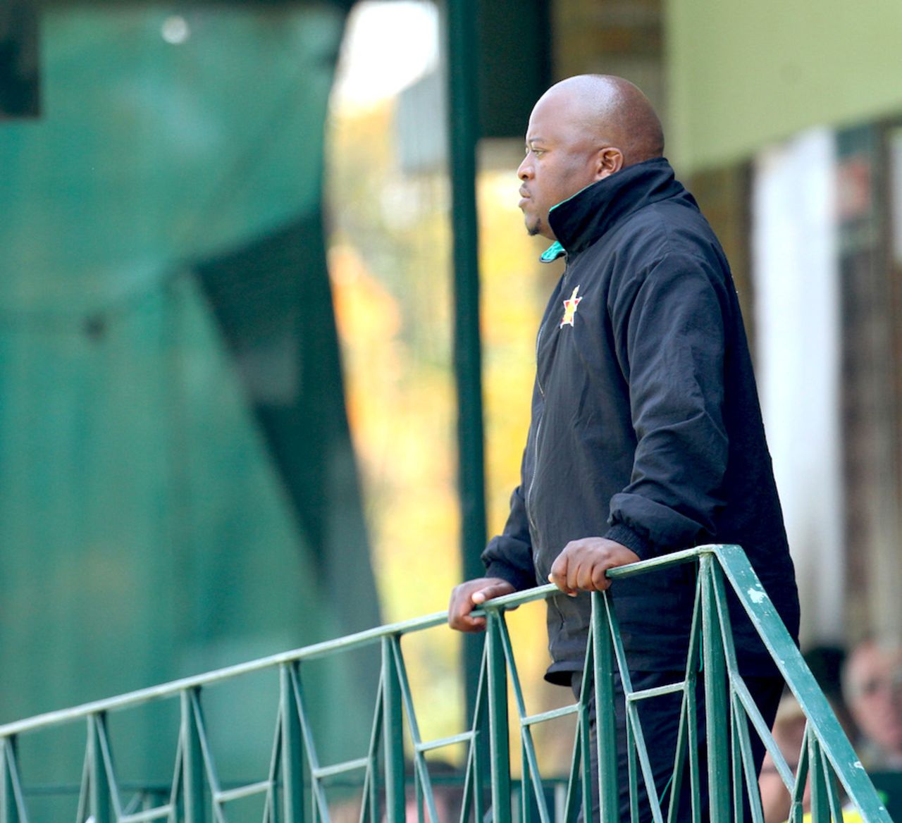 Stephen Mangongo keeps a close eye on the game, Zimbabwe v Australia, tri-series, Harare, August 31, 2014