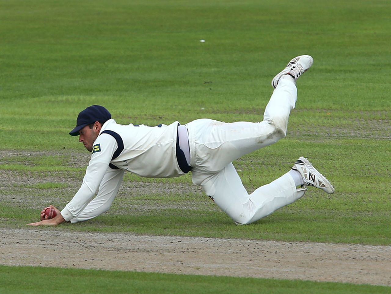 Jack Leaning takes a catch to remove Alex Davies, Lancashire v Yorkshire, County Championship, Division One, Old Trafford, August 31, 2014