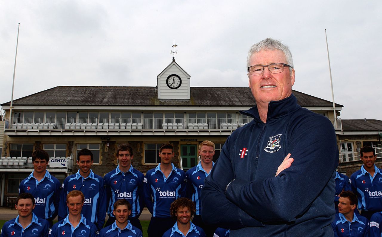 John Bracewell poses with the Gloucestershire players, Bristol, April 3, 2012 