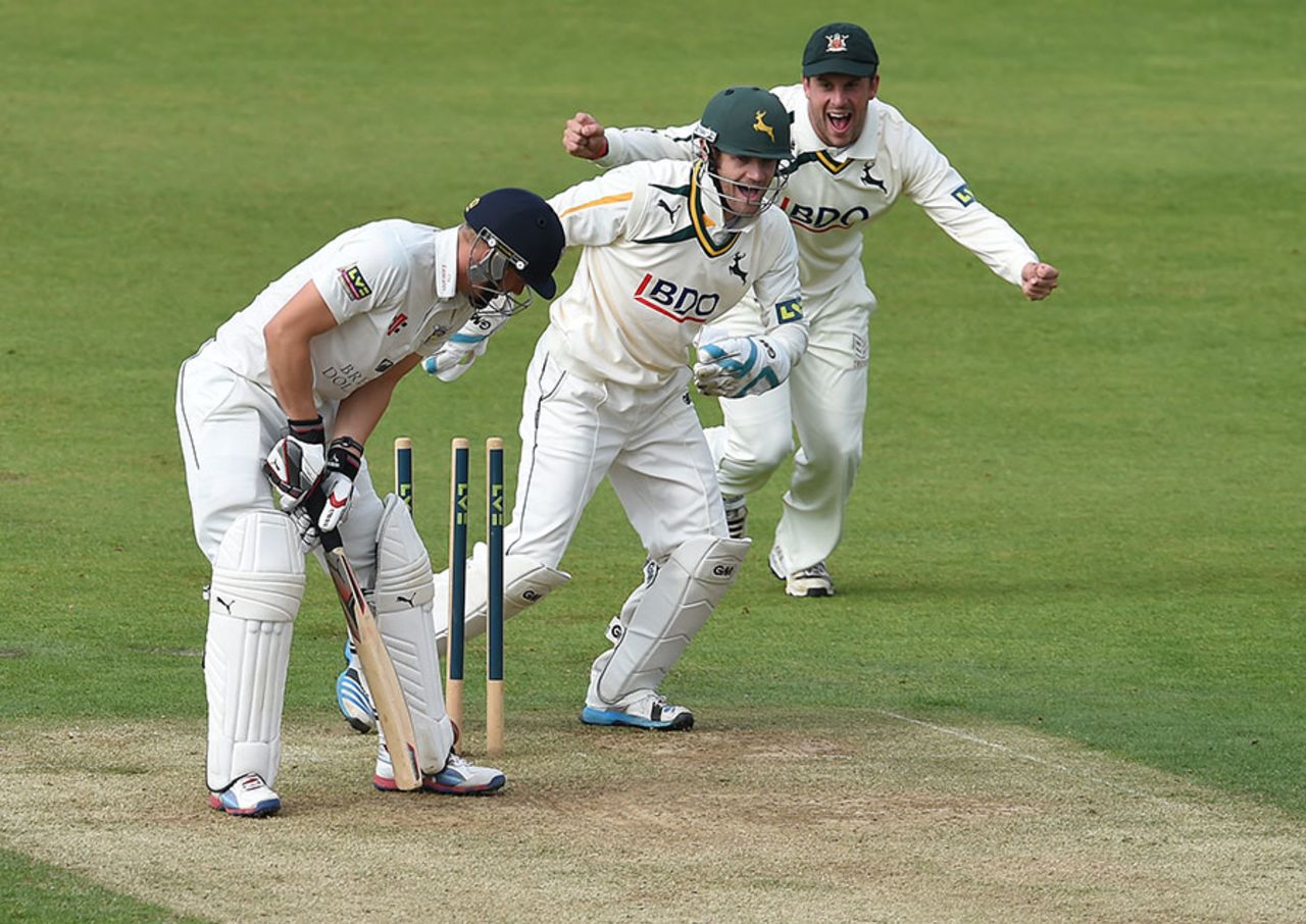 Scott Borthwick was one of Gary Keedy's four victims, Durham v Nottinghamshire, County Championship, Division One, Chester-le-Street, September 1, 2014
