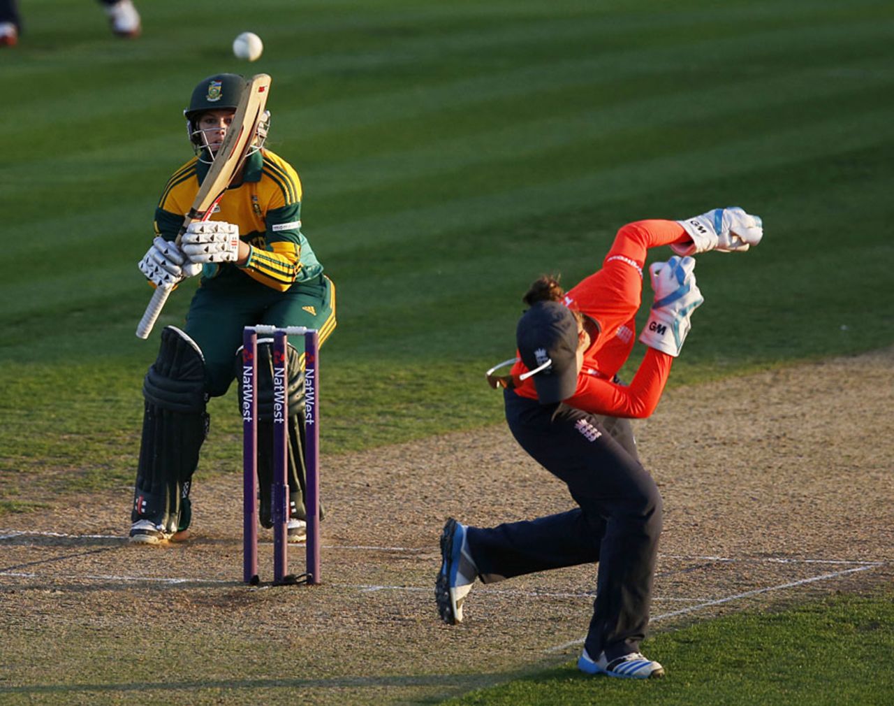 Sarah Taylor almost took a ball in the face, England v South Africa, 1st women's T20, Chelmsford, September 1, 2014
